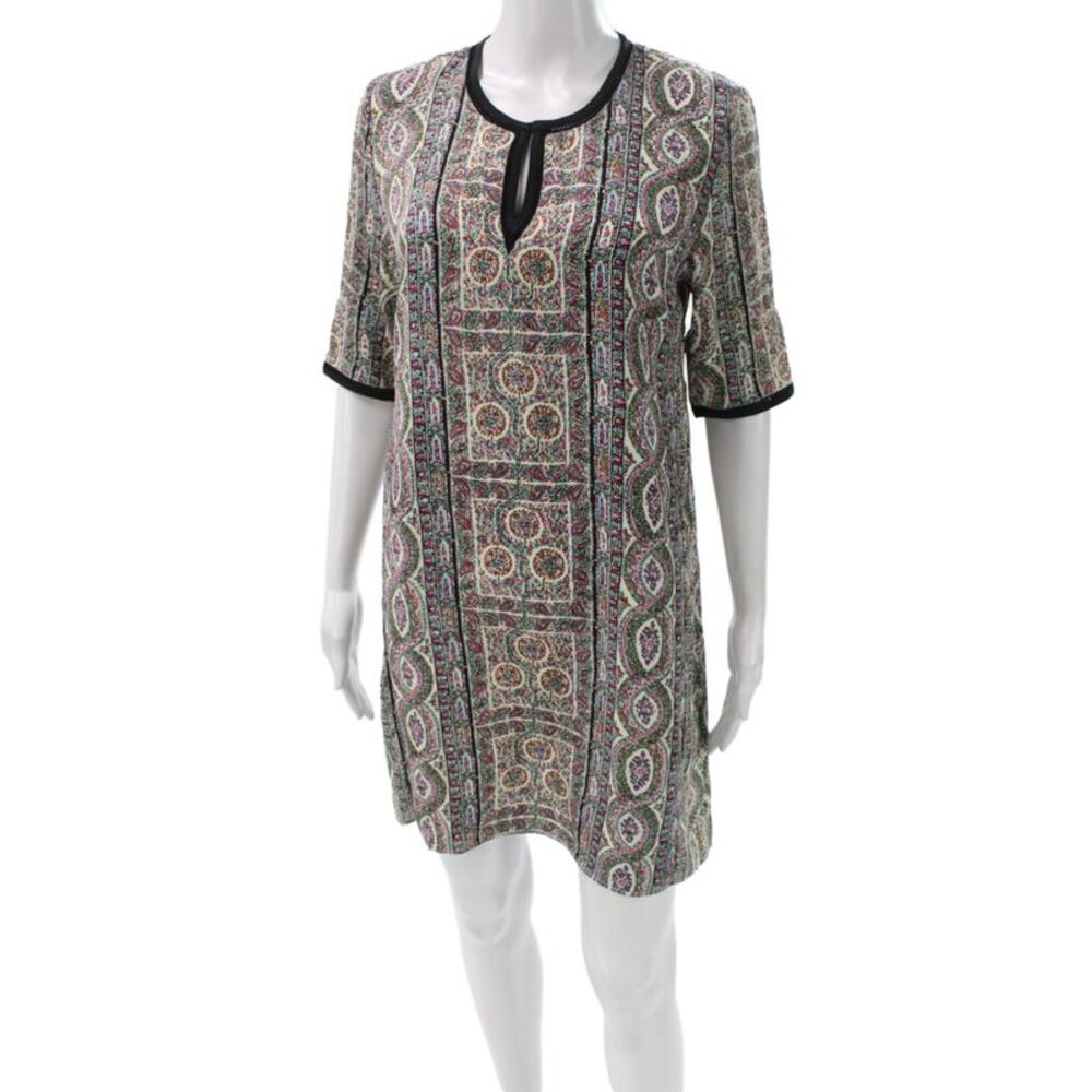 Calypso Saint Barth Womens Beige Paisley Shift Dress Short Sleeve Size XS